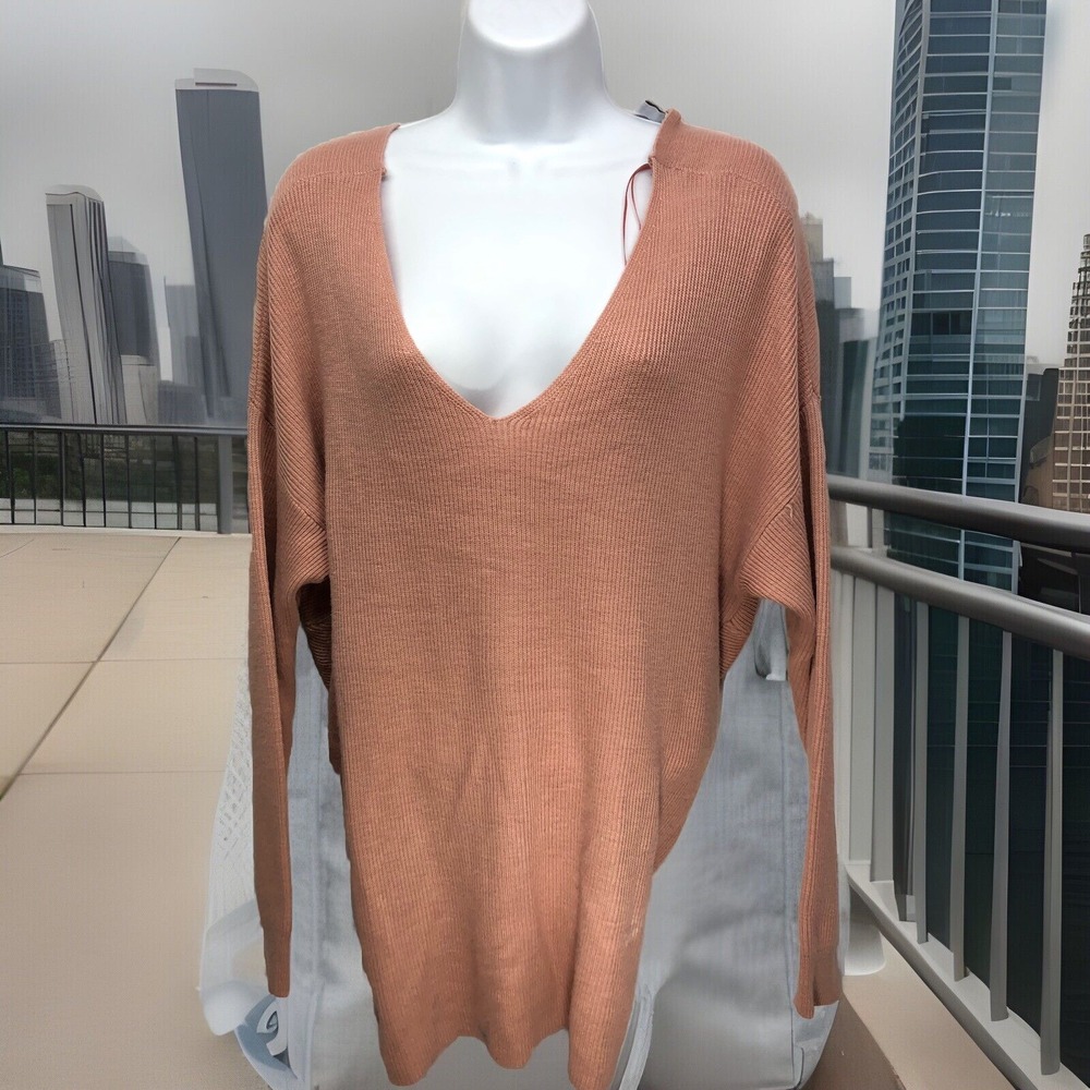 Bar III Twisted Back Sweater Womens Large Peach/pink  Blouse  Long Sleeve V-neck